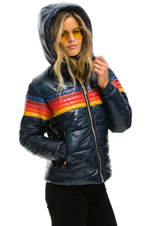Women Outerwear Aviator Nation 5 STRIPE LUXE TREKKER JACKET 8211 GLOSSY NAVY