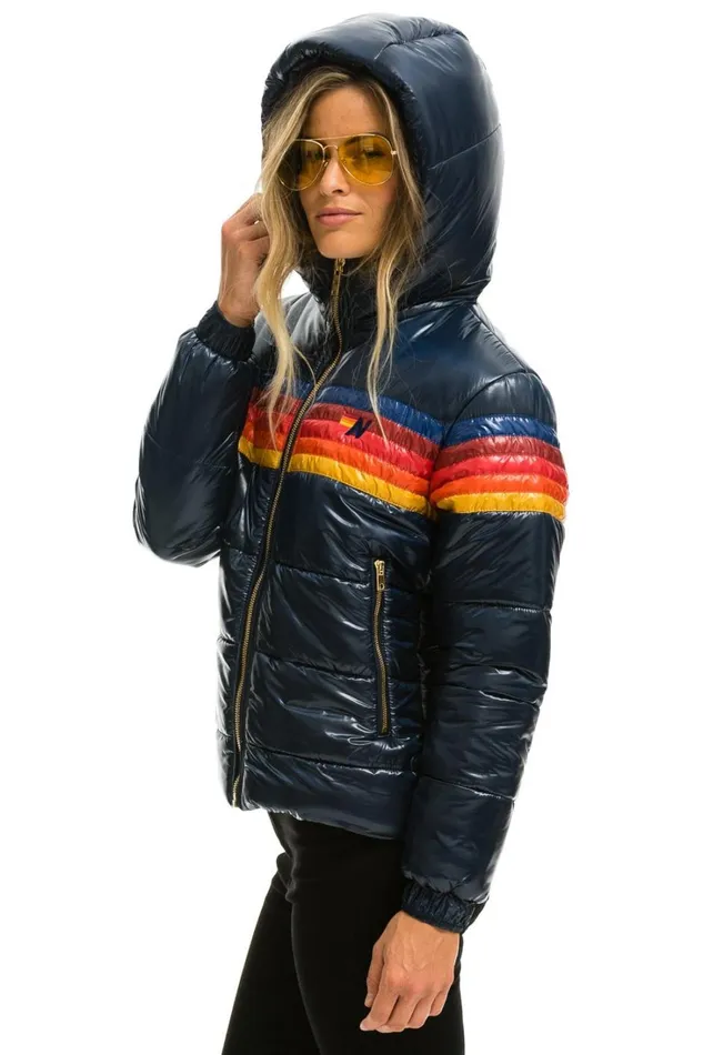 Women Outerwear Aviator Nation 5 STRIPE LUXE TREKKER JACKET 8211 GLOSSY NAVY