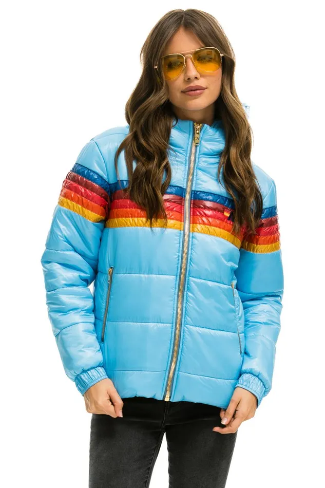 Women Outerwear Aviator Nation 5 STRIPE LUXE TREKKER JACKET 8211 GLOSSY SKY