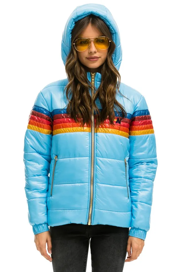 Women Outerwear Aviator Nation 5 STRIPE LUXE TREKKER JACKET 8211 GLOSSY SKY