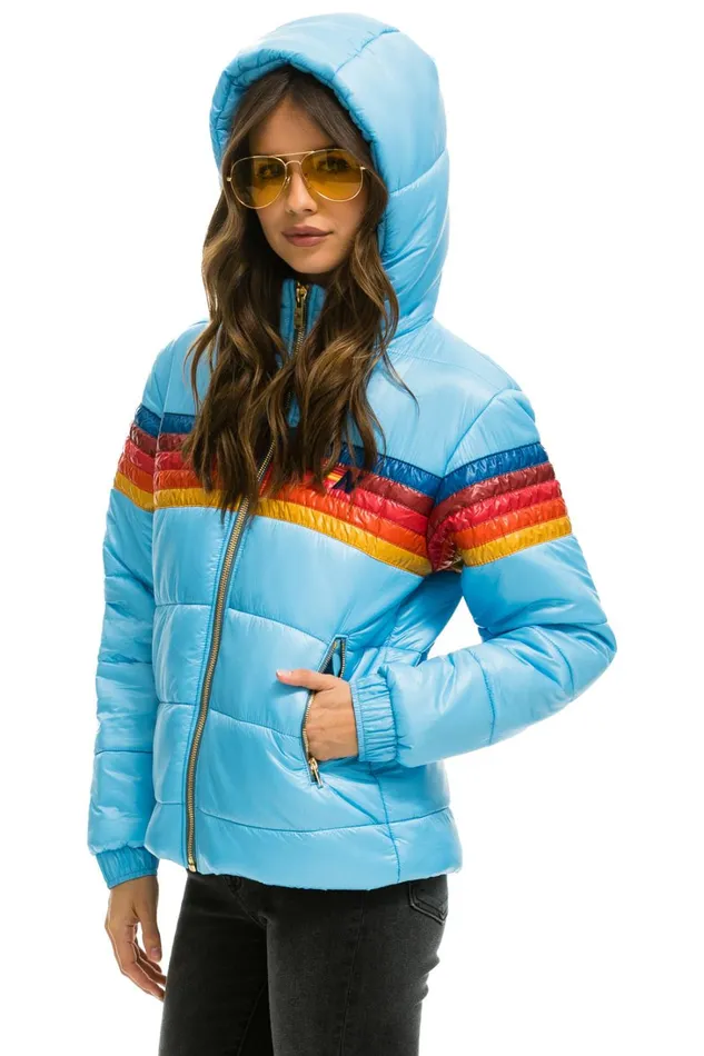Women Outerwear Aviator Nation 5 STRIPE LUXE TREKKER JACKET 8211 GLOSSY SKY