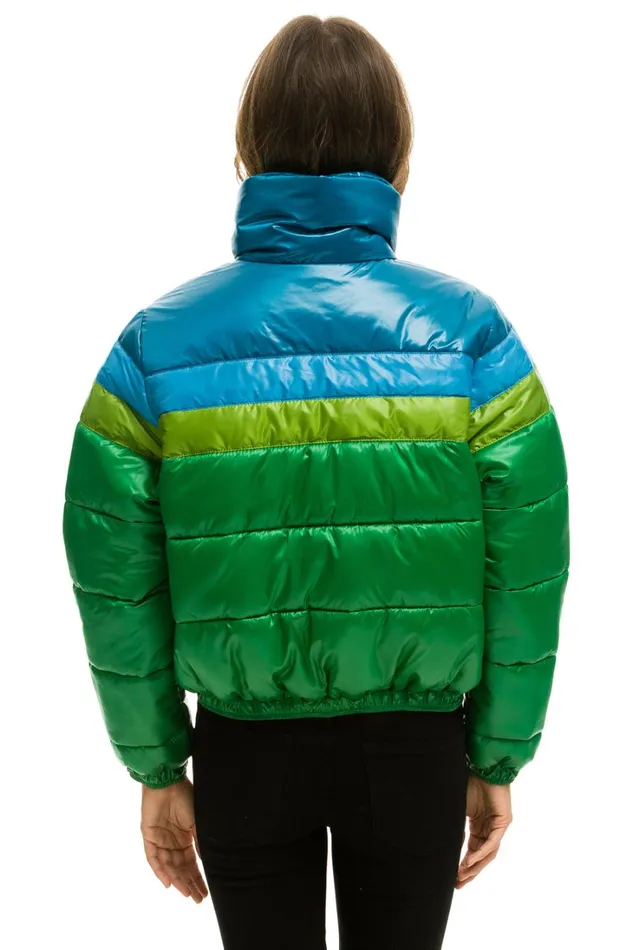 Women Outerwear Aviator Nation COLOR BLOCK LUXE APRES PUFFER JACKET 8211 AMAZON GLOSSY