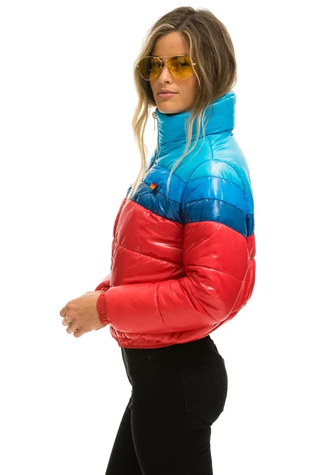 Women Outerwear Aviator Nation COLOR BLOCK LUXE APRES PUFFER JACKET 8211 GLOSSY CHERRY Women Outerwear Aviator Nation COLOR BLOCK LUXE APRES PUFFER JACKET 8211 GLOSSY CHERRY