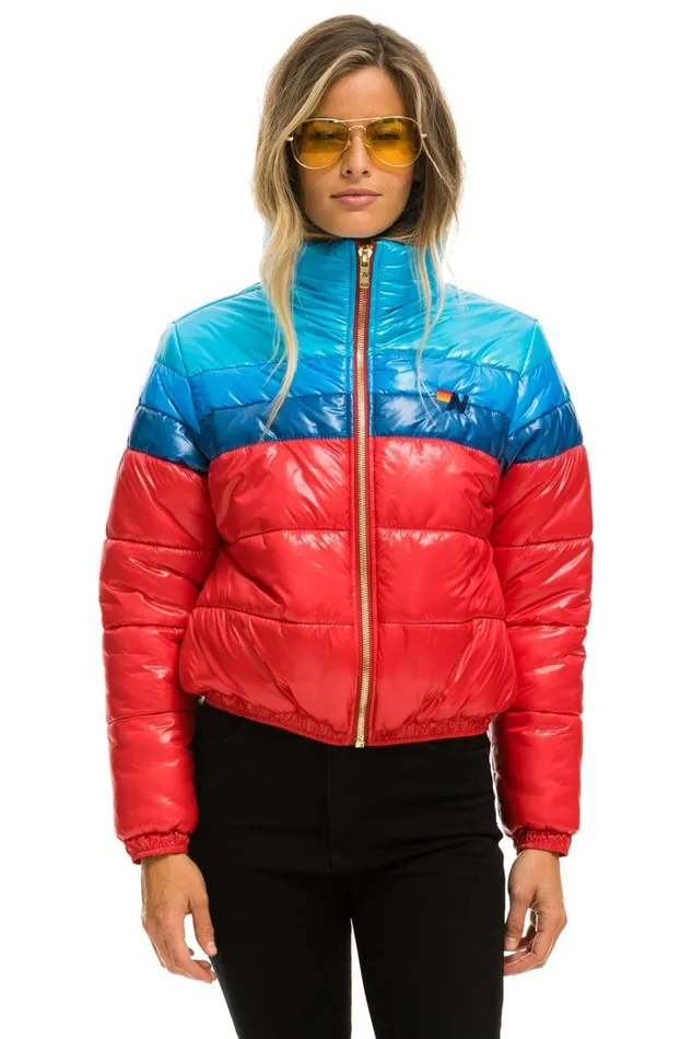 Women Outerwear Aviator Nation COLOR BLOCK LUXE APRES PUFFER JACKET 8211 GLOSSY CHERRY Women Outerwear Aviator Nation COLOR BLOCK LUXE APRES PUFFER JACKET 8211 GLOSSY CHERRY