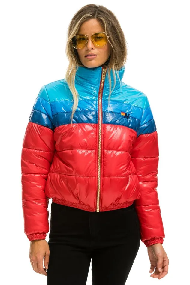 Women Outerwear Aviator Nation COLOR BLOCK LUXE APRES PUFFER JACKET 8211 GLOSSY CHERRY Women Outerwear Aviator Nation COLOR BLOCK LUXE APRES PUFFER JACKET 8211 GLOSSY CHERRY