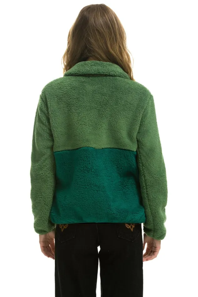 Women Outerwear Aviator Nation TEDDY APRES HALF ZIP COLOR BLOCK JACKET 8211 GARDEN GREEN Women Outerwear Aviator Nation TEDDY APRES HALF ZIP COLOR BLOCK JACKET 8211 GARDEN GREEN