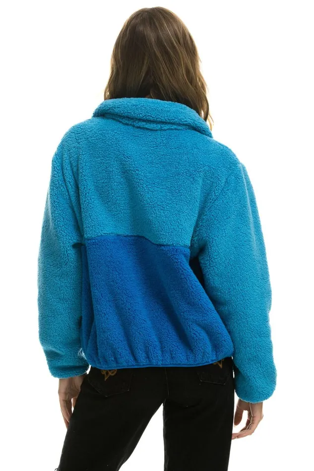 Women Outerwear Aviator Nation TEDDY APRES HALF ZIP COLOR BLOCK JACKET 8211 OCEAN Women Outerwear Aviator Nation TEDDY APRES HALF ZIP COLOR BLOCK JACKET 8211 OCEAN