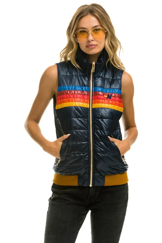 Women Outerwear Aviator Nation WOMEN039S 5 STRIPE VEST 8211 GLOSSY NAVY
