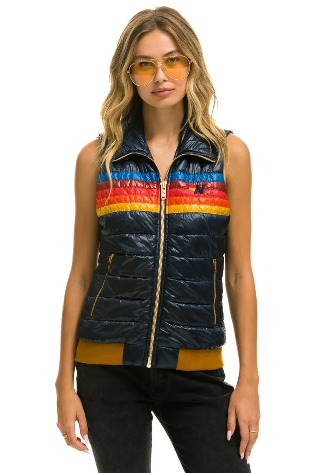 Women Outerwear Aviator Nation WOMEN039S 5 STRIPE VEST 8211 GLOSSY NAVY Women Outerwear Aviator Nation WOMEN039S 5 STRIPE VEST 8211 GLOSSY NAVY