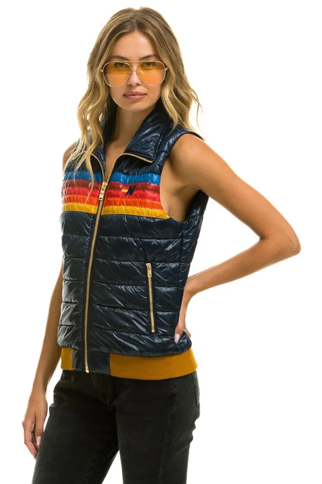 Women Outerwear Aviator Nation WOMEN039S 5 STRIPE VEST 8211 GLOSSY NAVY Women Outerwear Aviator Nation WOMEN039S 5 STRIPE VEST 8211 GLOSSY NAVY
