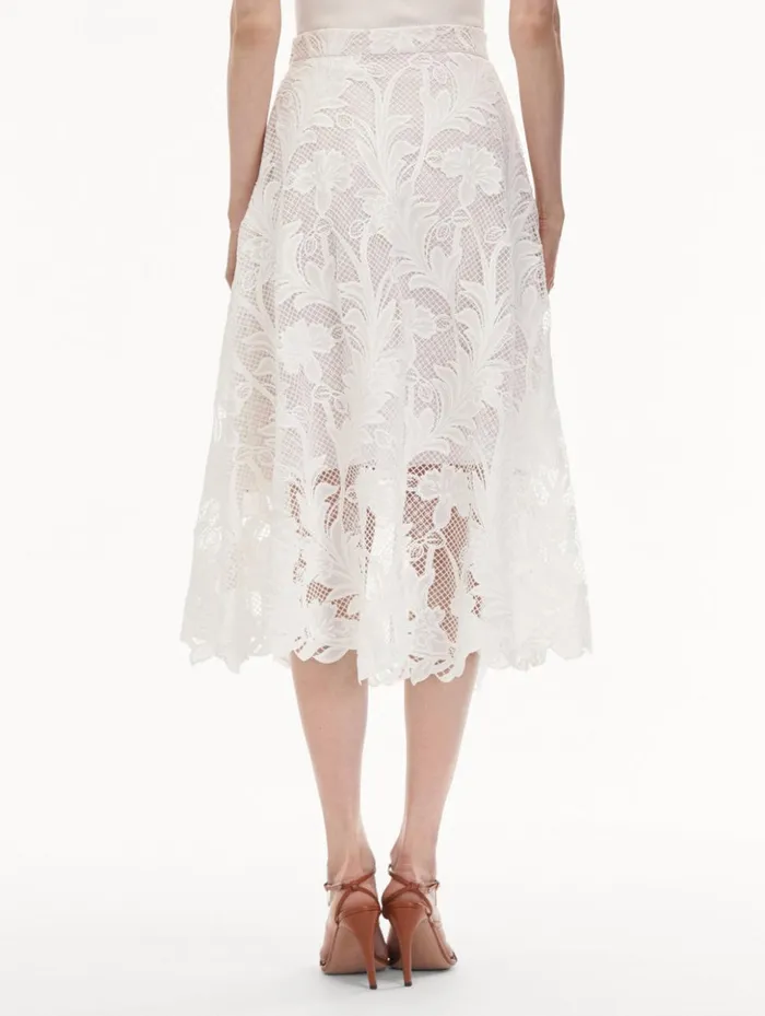 Women Pants and Skirts Oscar De La Renta Marbled Carnation Guipure Skirt White Women Pants and Skirts Oscar De La Renta Marbled Carnation Guipure Skirt White