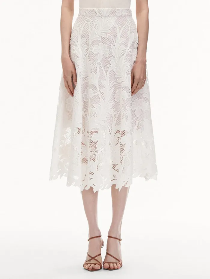 Women Pants and Skirts Oscar De La Renta Marbled Carnation Guipure Skirt White Women Pants and Skirts Oscar De La Renta Marbled Carnation Guipure Skirt White