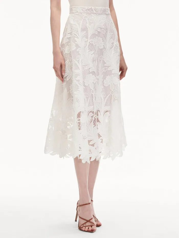 Women Pants and Skirts Oscar De La Renta Marbled Carnation Guipure Skirt White Women Pants and Skirts Oscar De La Renta Marbled Carnation Guipure Skirt White