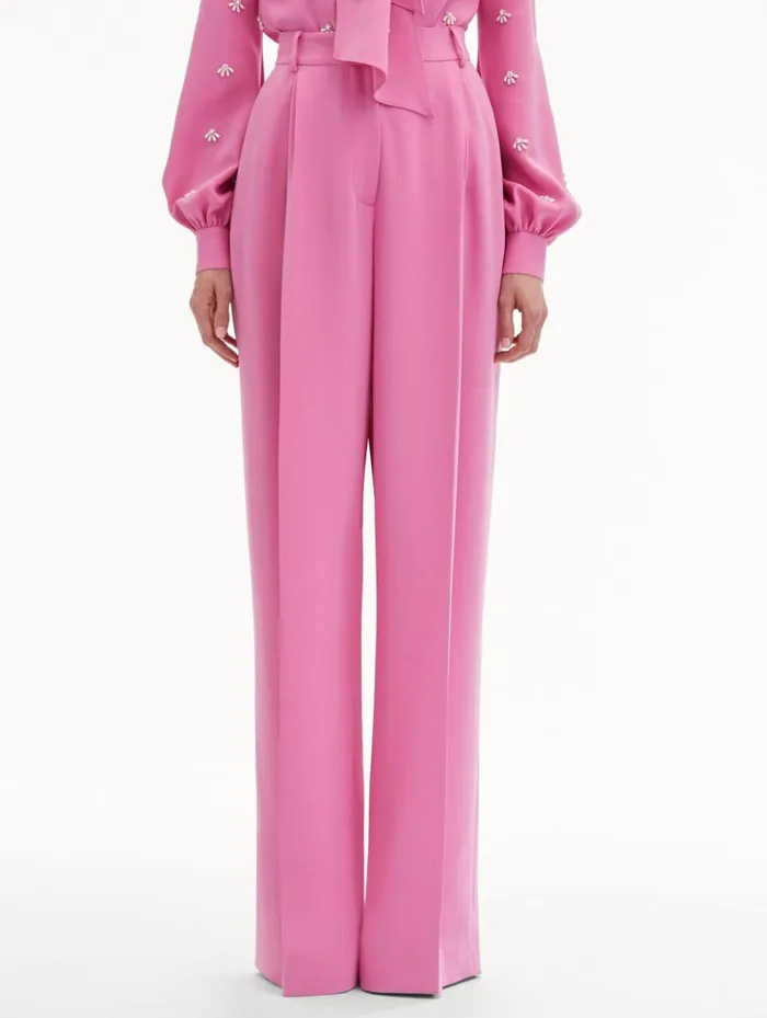 Women Pants and Skirts Oscar De La Renta Wide Leg Silk Georgette Pant Rosehip