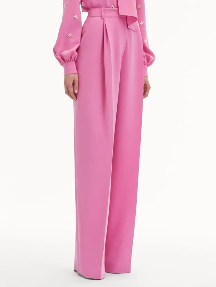 Women Pants and Skirts Oscar De La Renta Wide Leg Silk Georgette Pant Rosehip