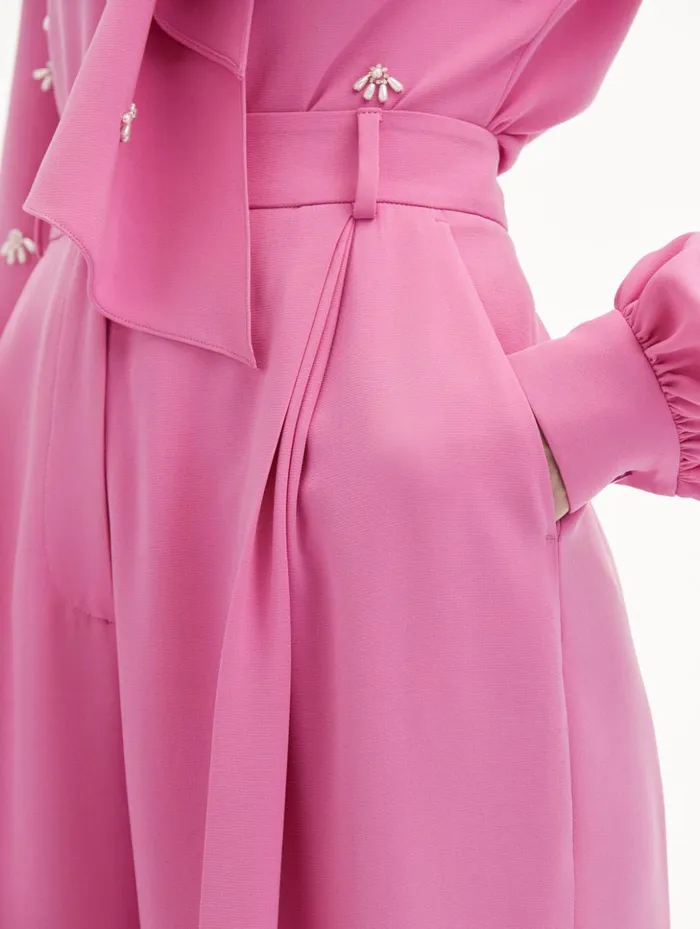 Women Pants and Skirts Oscar De La Renta Wide Leg Silk Georgette Pant Rosehip