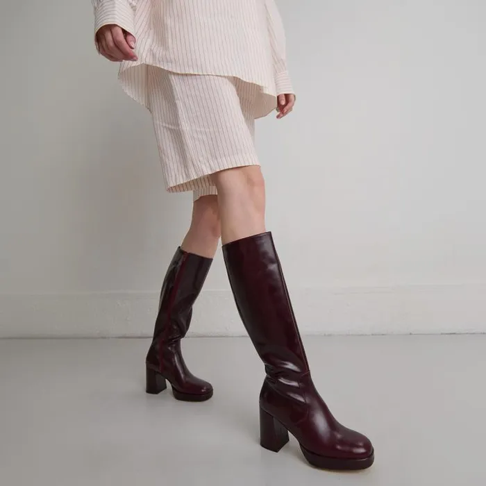 Women Platform Boots Burgundy JONAK Boots Thighhigh Boots