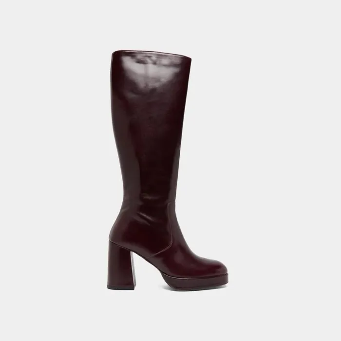 Women Platform Boots Burgundy JONAK Boots Thighhigh Boots