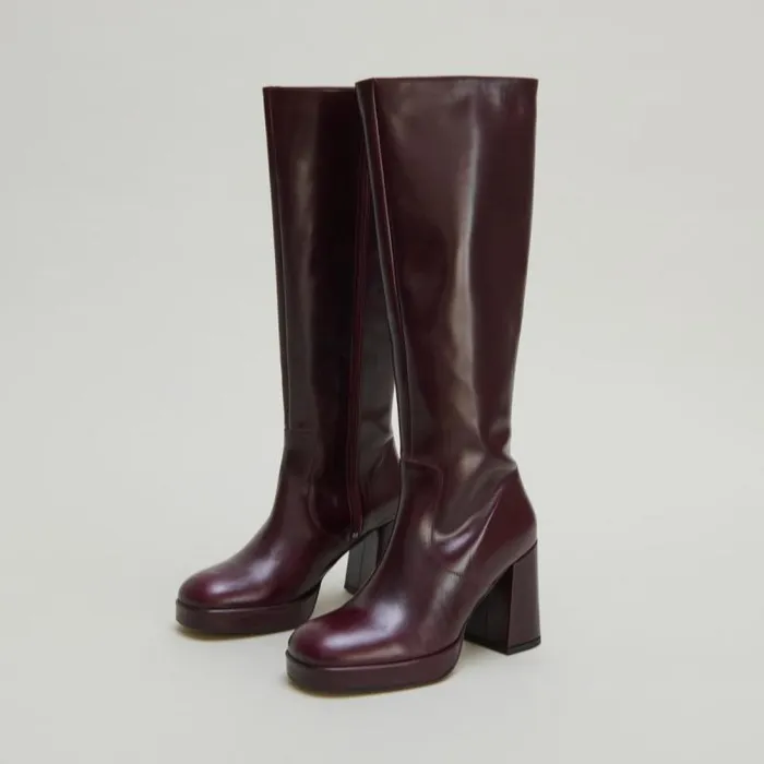 Women Platform Boots Burgundy JONAK Boots Thighhigh Boots