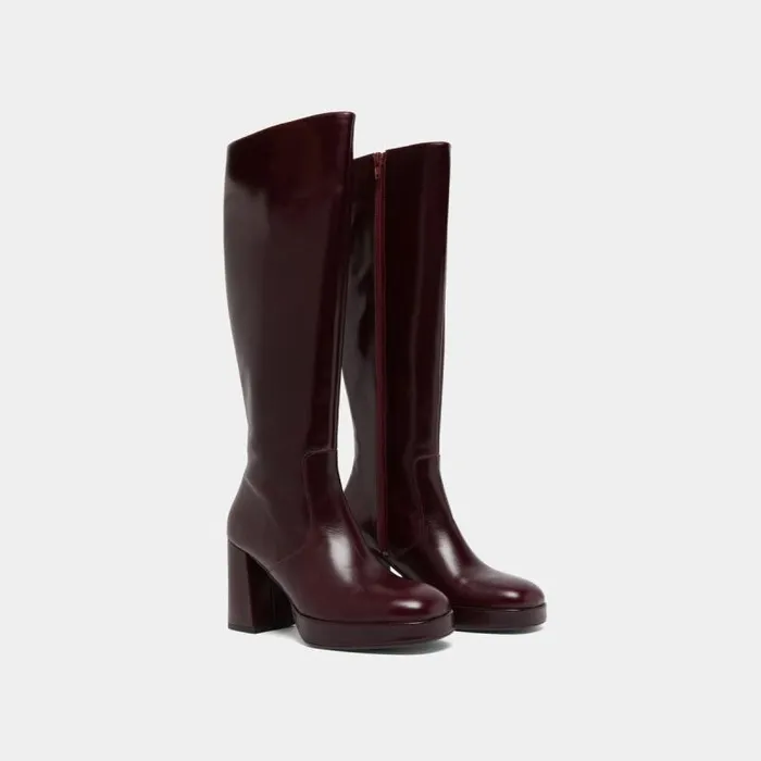 Women Platform Boots Burgundy JONAK Boots Thighhigh Boots
