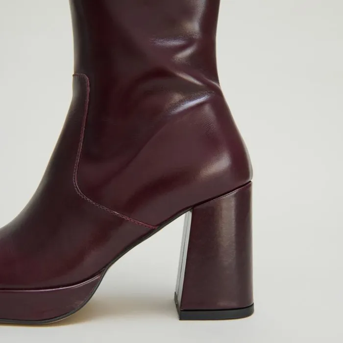 Women Platform Boots Burgundy JONAK Boots Thighhigh Boots