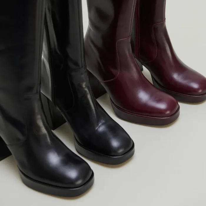 Women Platform Boots Burgundy JONAK Boots Thighhigh Boots