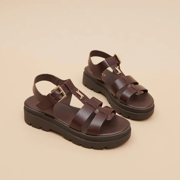 Women Platform Sandals With Monogram Brown JONAK Sandals