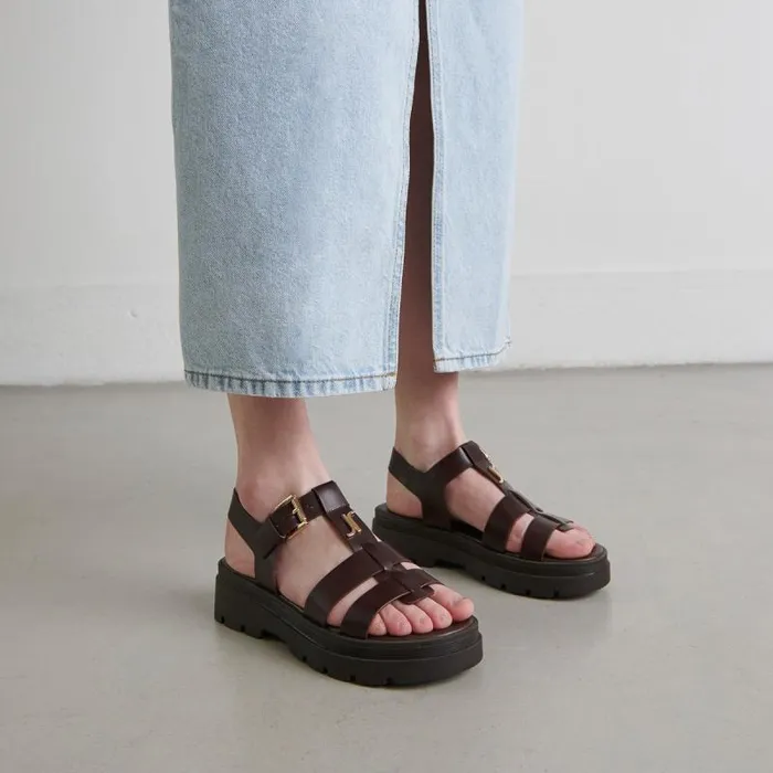 Women Platform Sandals With Monogram Brown JONAK Sandals
