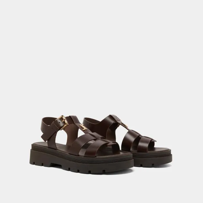 Women Platform Sandals With Monogram Brown JONAK Sandals