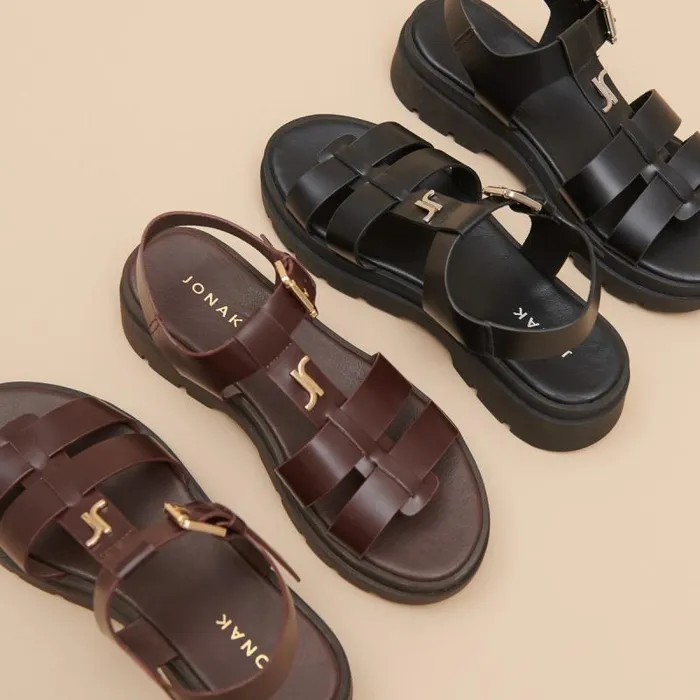 Women Platform Sandals With Monogram Brown JONAK Sandals