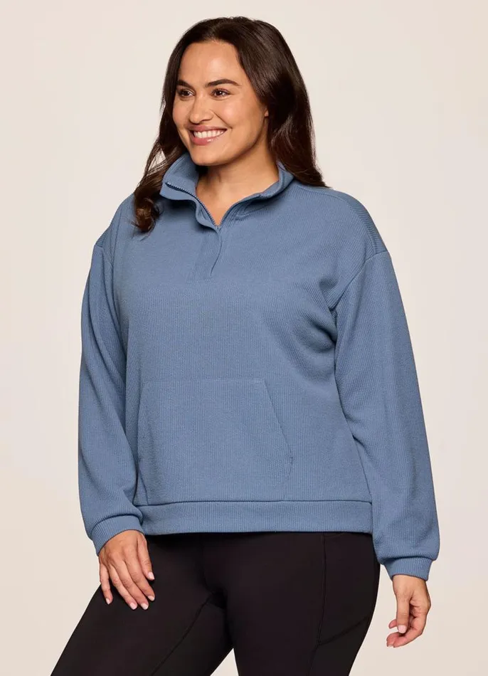 Women Plus Harbor Textured Pullover Blue RBX Active Sweatshirts