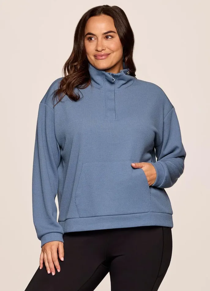 Women Plus Harbor Textured Pullover Blue RBX Active Sweatshirts