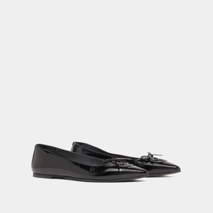 Women Pointedtoe Laceup Ballet Flats Black JONAK Ballet Flats