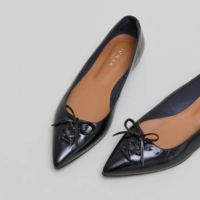 Women Pointedtoe Laceup Ballet Flats Black JONAK Ballet Flats