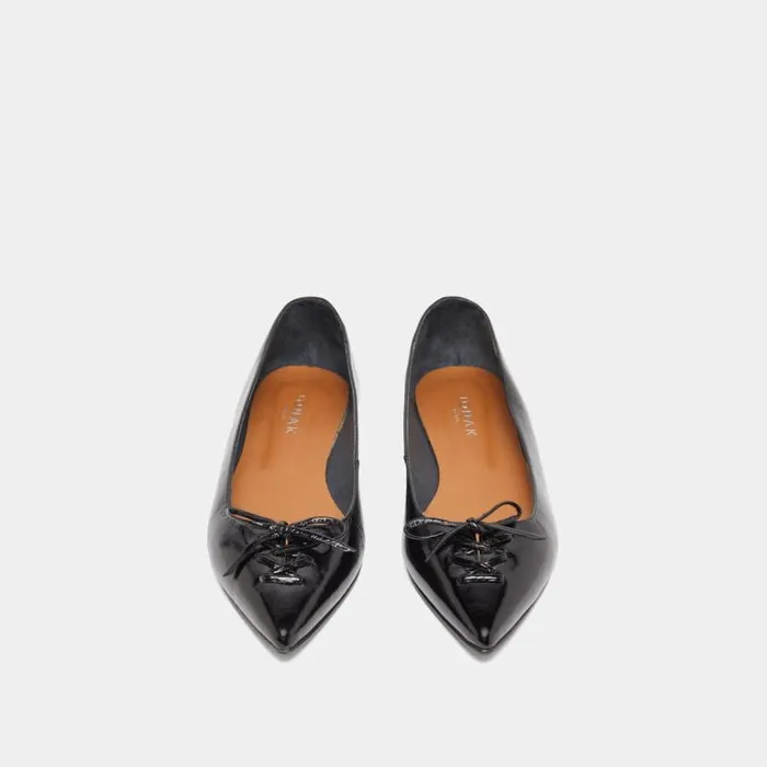 Women Pointedtoe Laceup Ballet Flats Black JONAK Ballet Flats