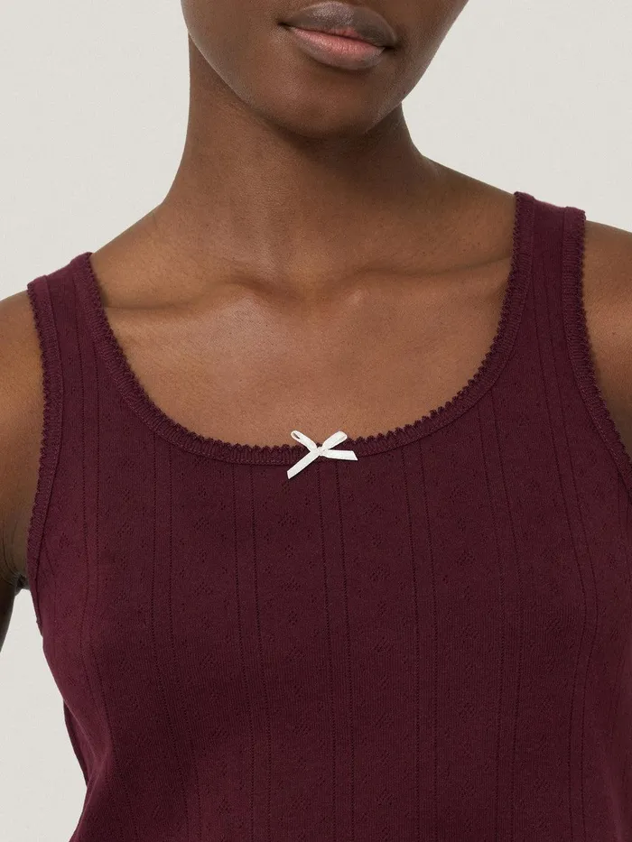 Women Pointelle Pyjama Vest Top Burgundy Jigsaw Pyjamas and Loungewear