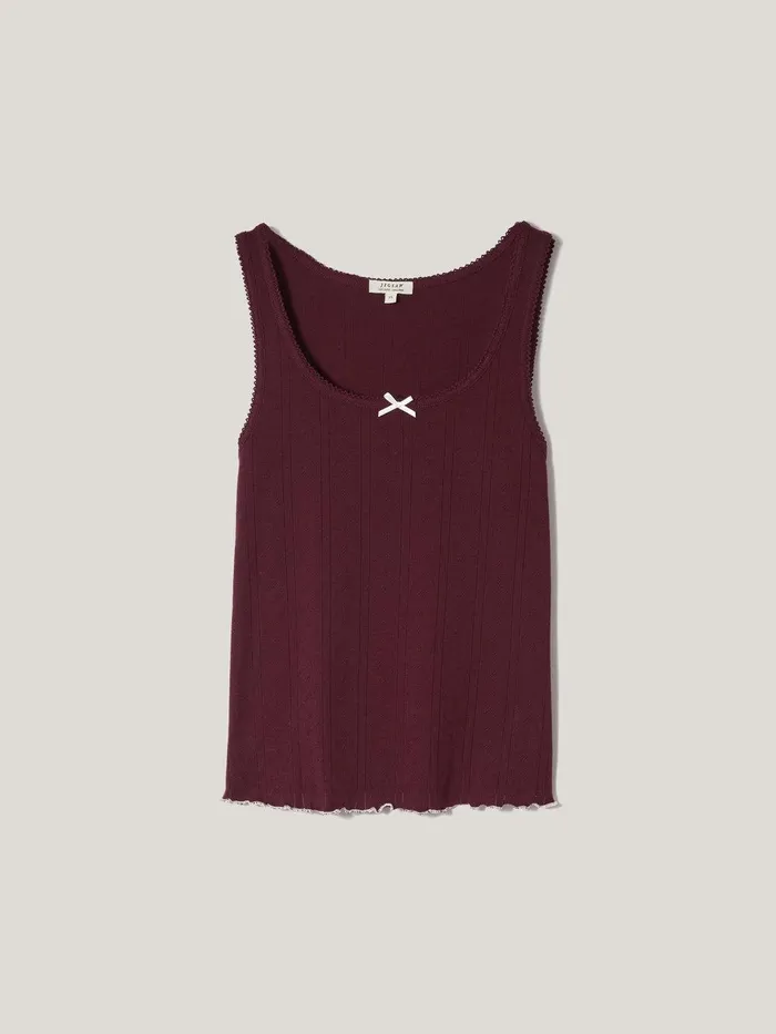 Women Pointelle Pyjama Vest Top Burgundy Jigsaw Pyjamas and Loungewear