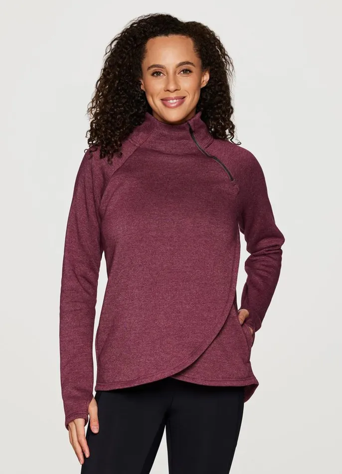 Women Prime Ready To Roll Fleece Zip Mock Neck Pullover Berry RBX Active Sweatshirts