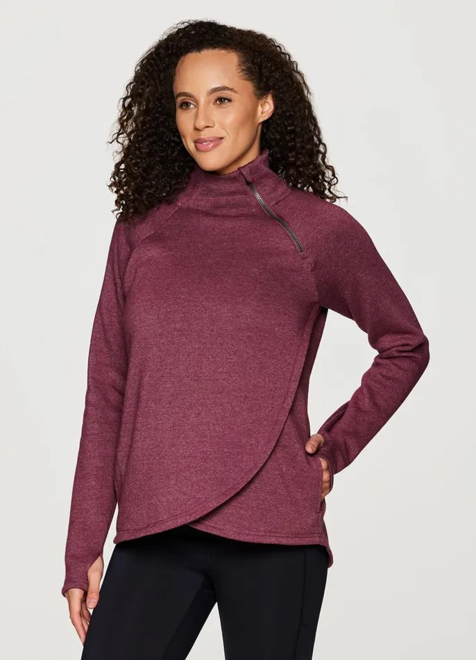 Women Prime Ready To Roll Fleece Zip Mock Neck Pullover Berry RBX Active Sweatshirts