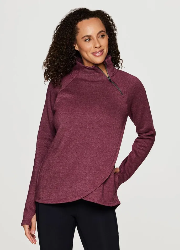 Women Prime Ready To Roll Fleece Zip Mock Neck Pullover Berry RBX Active Sweatshirts
