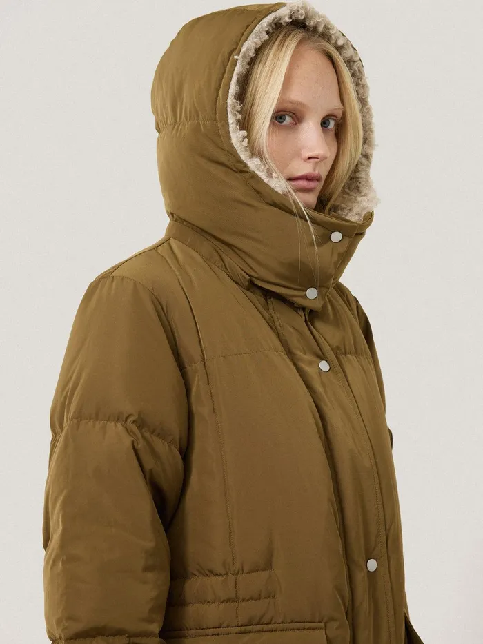 Women Relaxed Longline Puffer Coat Stone Jigsaw Coats and Jackets