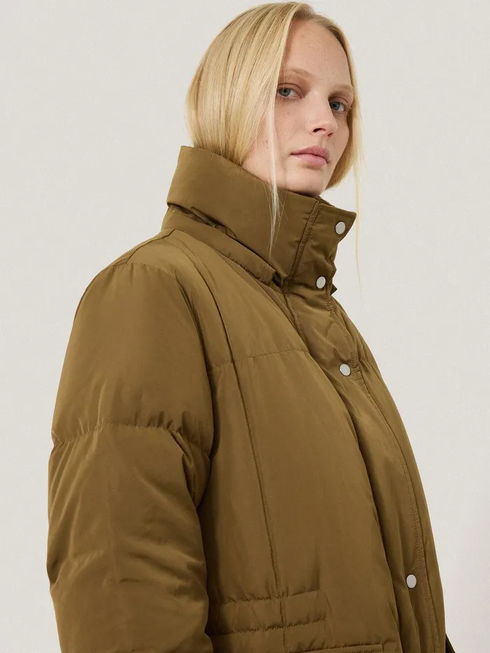 Women Relaxed Longline Puffer Coat Stone Jigsaw Coats and Jackets