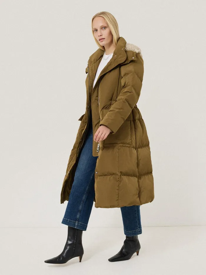 Women Relaxed Longline Puffer Coat Stone Jigsaw Coats and Jackets