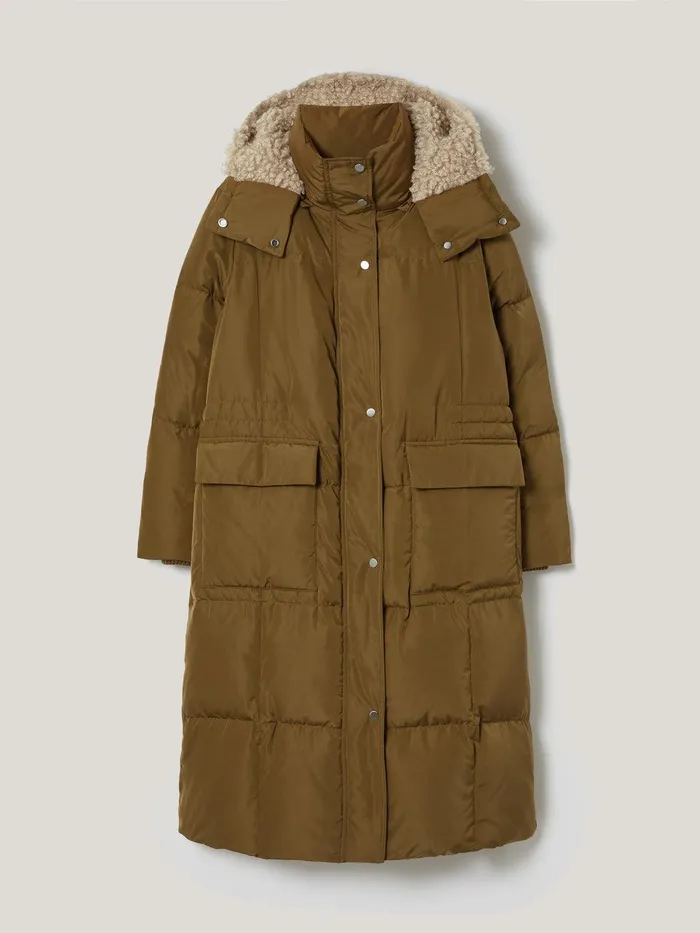 Women Relaxed Longline Puffer Coat Stone Jigsaw Coats and Jackets
