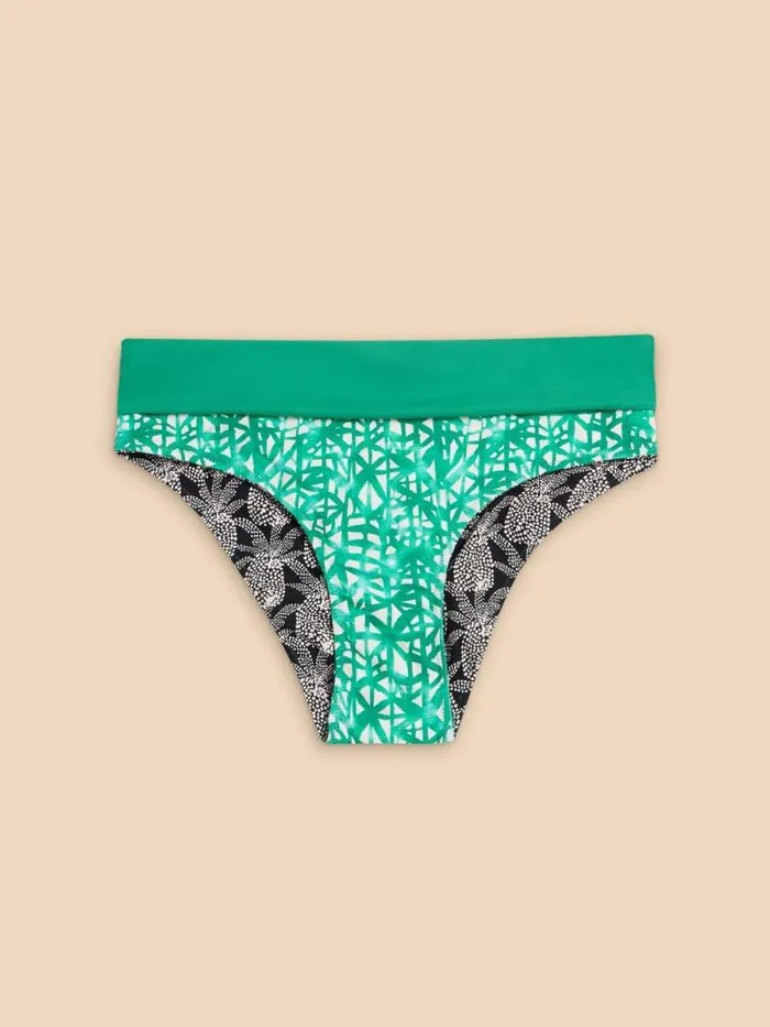 Women Reversible Fold Down Bottom Green Multi White Stuff Swimwear