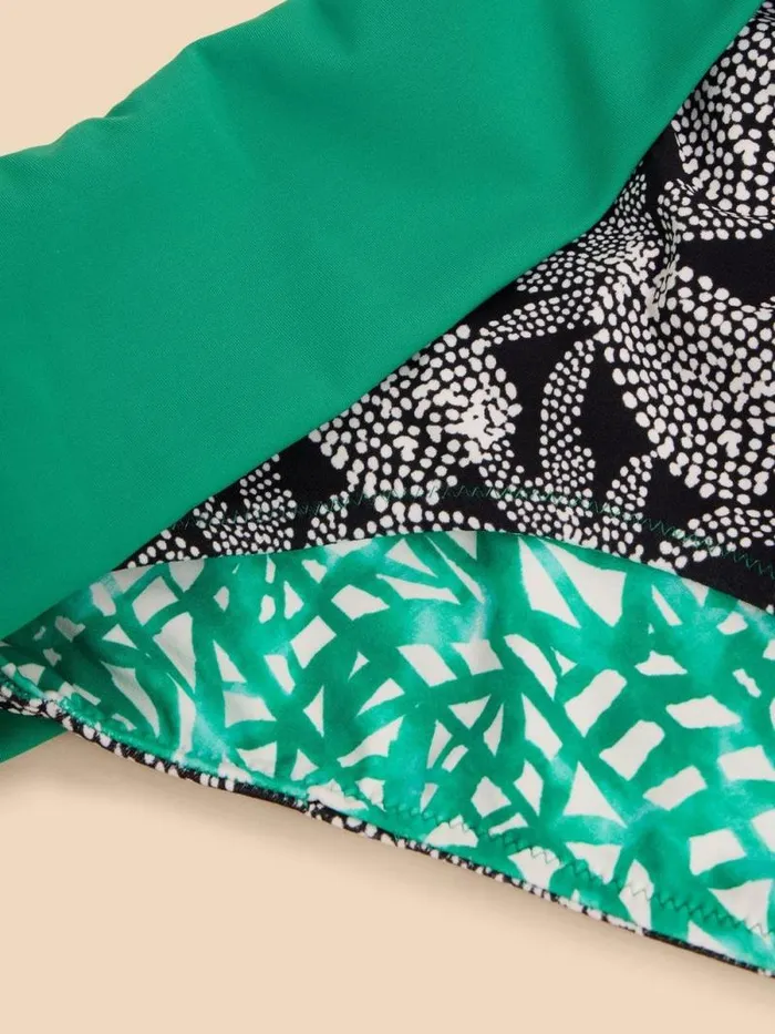 Women Reversible Fold Down Bottom Green Multi White Stuff Swimwear