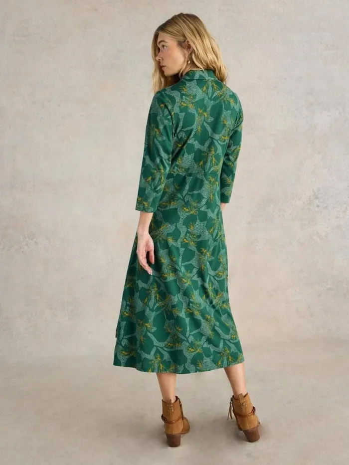 Women Rua Midi Jersey Shirt Dress Green Multi White Stuff Dresses