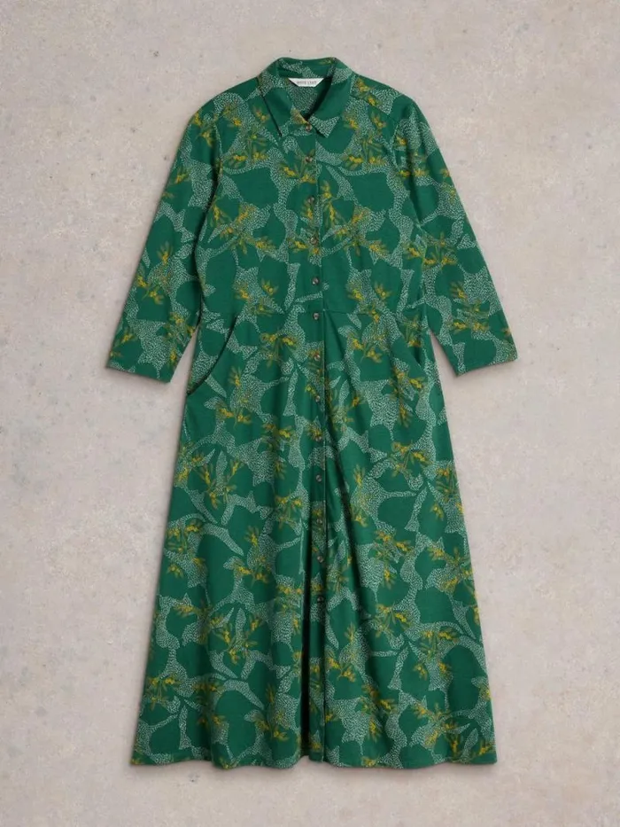 Women Rua Midi Jersey Shirt Dress Green Multi White Stuff Dresses