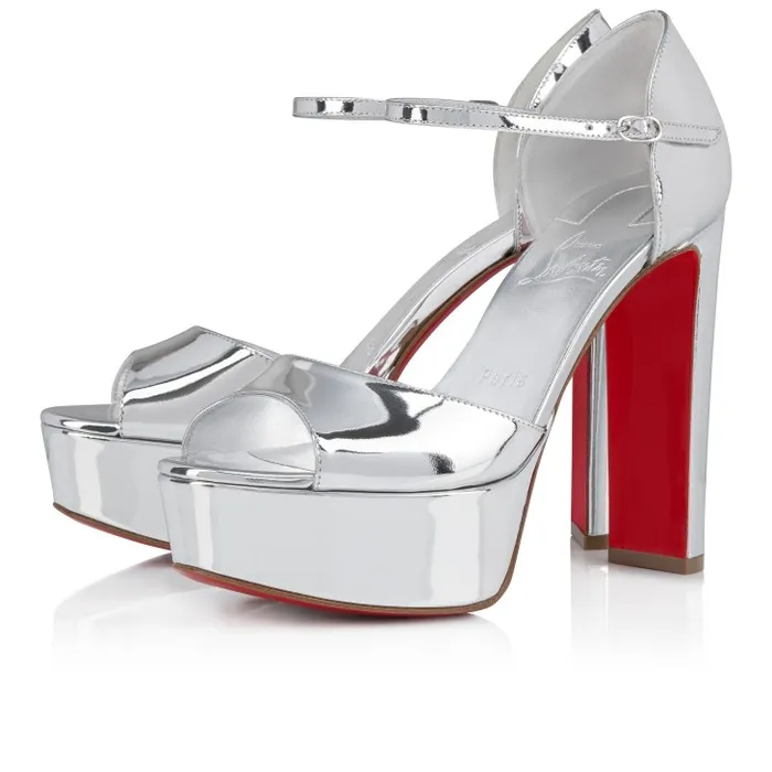 Women Sandaloo 130 Mm Sandals 8211 Specchio Leather 8211 Silver Christian Louboutin Platforms