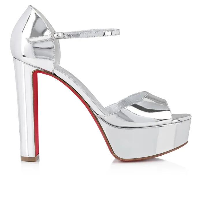 Women Sandaloo 130 Mm Sandals 8211 Specchio Leather 8211 Silver Christian Louboutin Platforms